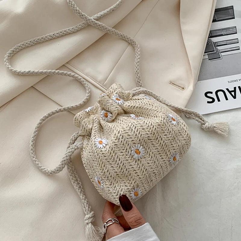 Straw Weave Bucket Bags Rattan Women Beach Shoulder Bags Handbags