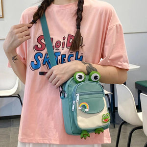 Funny Cartoon Frog Ladies Tote Bag with Earphone Hole
