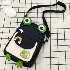 Funny Cartoon Frog Ladies Tote Bag with Earphone Hole