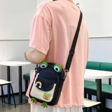 Cartoon Frog Messenger Bag Casual Shoulder Crossbody Canvas Small Tote Purse Bag