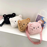 4 Colors Cat Small Shoulder Bags Cartoon Soft Plush Little Girl Messenger Bag