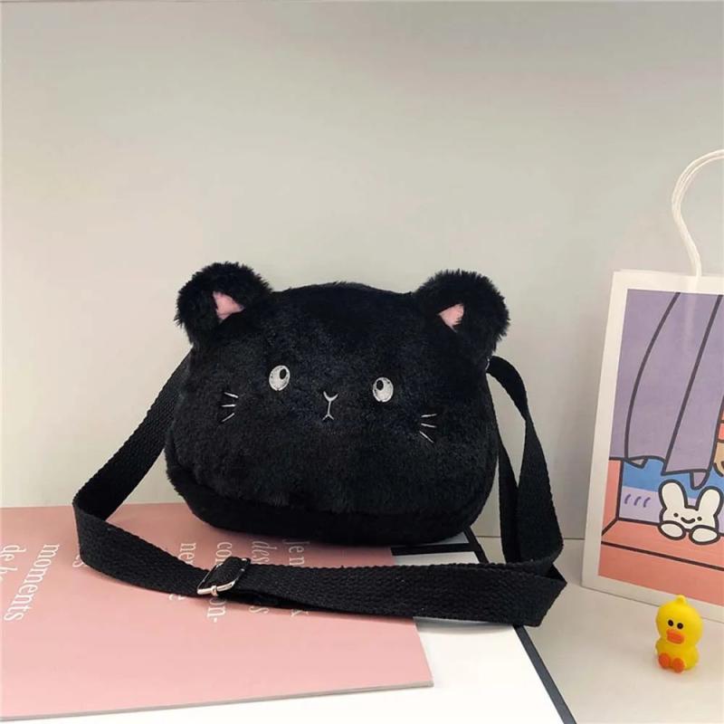 4 Colors Cat Small Shoulder Bags Cartoon Soft Plush Little Girl Messenger Bag