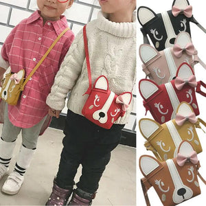 Mini Dog Bow Leather Coin Bag Girl Coin Purse Baby Girl Children Cartoon Wallets