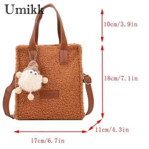 Soft Faux Fur Tote Bag with Pendant