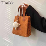 Soft Faux Fur Tote Bag with Pendant