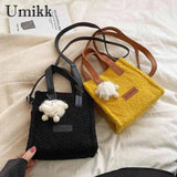 Soft Faux Fur Tote Bag with Pendant