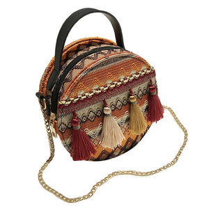Bohemian Tassel Geometric Plaid Messenger Bag