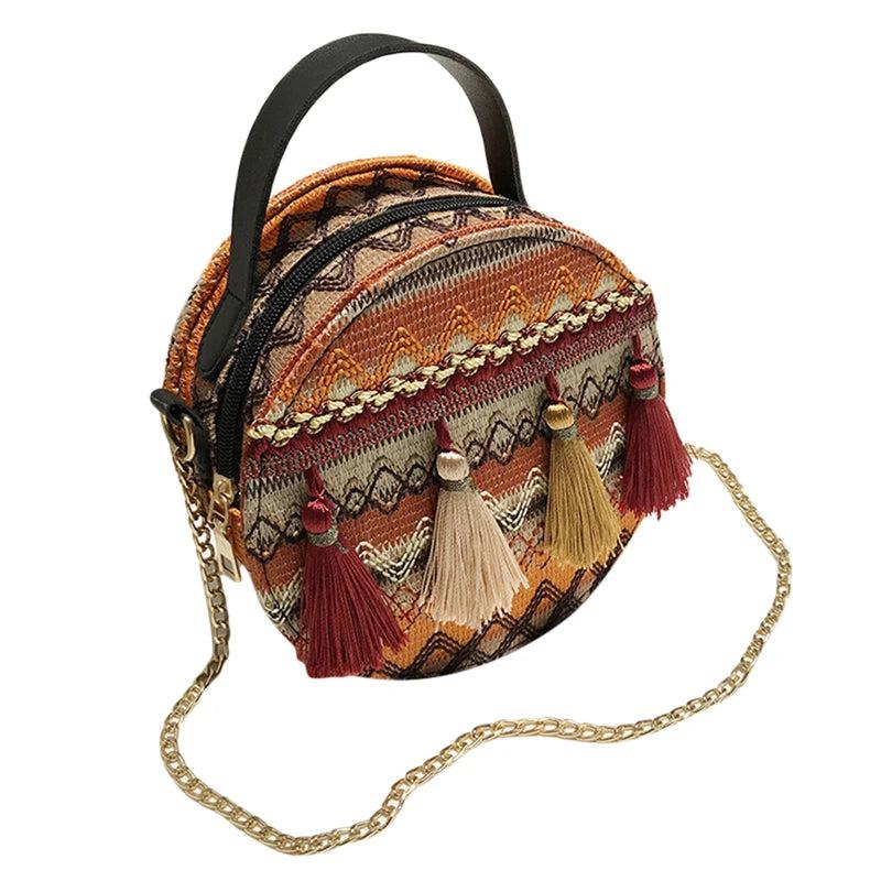 Bohemian Tassel Geometric Plaid Messenger Bag