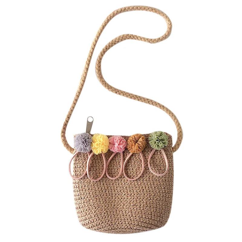 Straw Flower Bags Women Woven Basket Tote Bohemian Beach Handbags