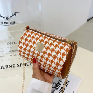 Women's Small Round Chain Shoulder Bag Thousand Bird Lattice Handbag