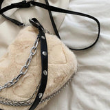 Plush Underarm Handbags Soft Fluffy Messenger Bag Chains Solid for Travel