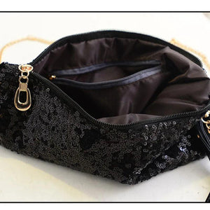 Women Glitter Sequins Envelope Clutch Bag Wallet Purse Silver