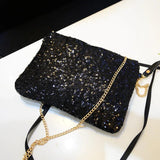 Women Glitter Sequins Envelope Clutch Bag Wallet Purse Silver