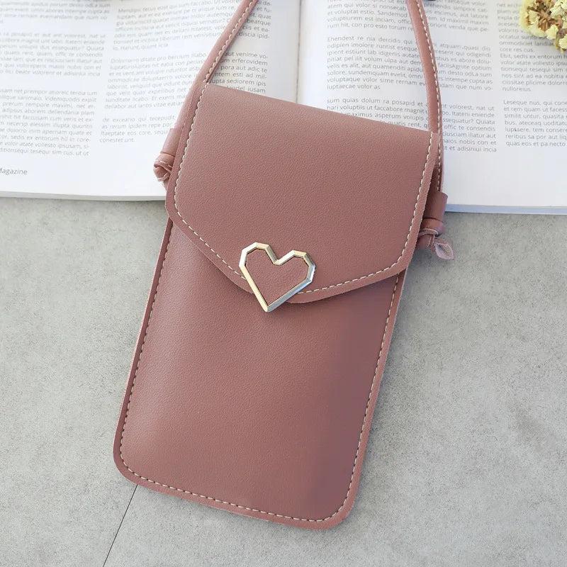 Women Bags Heart-shaped Transparent Touch Screen Phone Bag