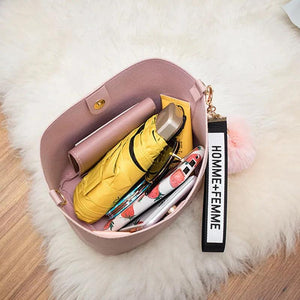 Retro Bucket Bag Crossbody Tote Mini Hair Ball Decor