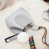 Retro Bucket Bag Crossbody Tote Mini Hair Ball Decor
