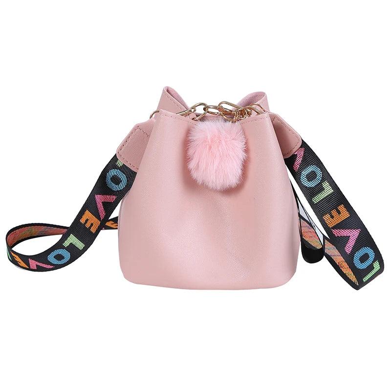 Retro Bucket Bag Crossbody Tote Mini Hair Ball Decor