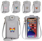 Women's PU Leather Phone Bag Crossbody Wallet Butterfly Print Handbag