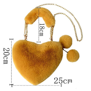 Heart-Shaped Shoulder Bag Love Handbag Winter Chain Crossbody Bag