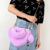 Heart-Shaped Shoulder Bag Love Handbag Winter Chain Crossbody Bag