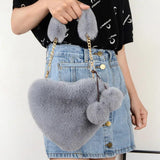 Heart-Shaped Shoulder Bag Love Handbag Winter Chain Crossbody Bag