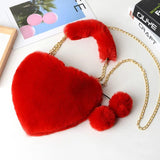 Heart-Shaped Shoulder Bag Love Handbag Winter Chain Crossbody Bag