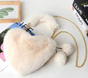Heart-Shaped Shoulder Bag Love Handbag Winter Chain Crossbody Bag