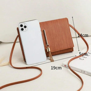 Women Crossbody Handbag Small PU Leather Tassel Decor Casual Shoulder Purse