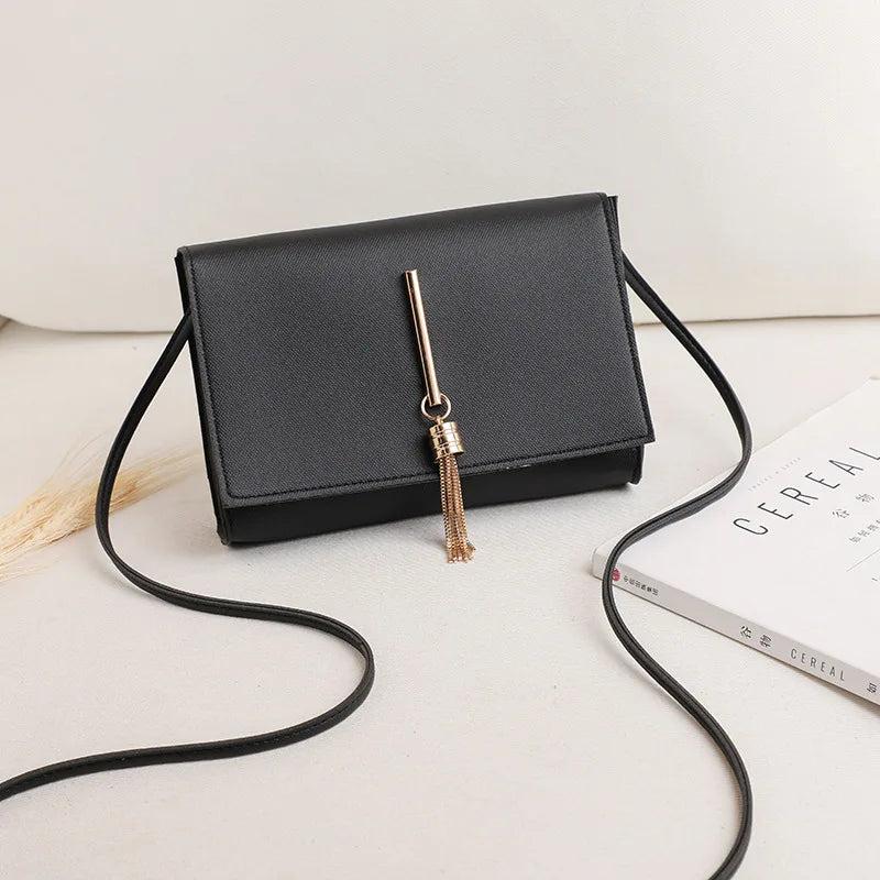 Women Crossbody Handbag Small PU Leather Tassel Decor Casual Shoulder Purse