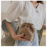 Women Straw Beach Bags Drawstring Flower Embroidery Crossbody Handbags