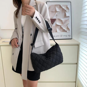 Quilted Crossbody Bag Large Capacity Adjustable Strap Solid Color