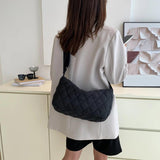 Quilted Crossbody Bag Large Capacity Adjustable Strap Solid Color