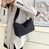 Quilted Crossbody Bag Large Capacity Adjustable Strap Solid Color