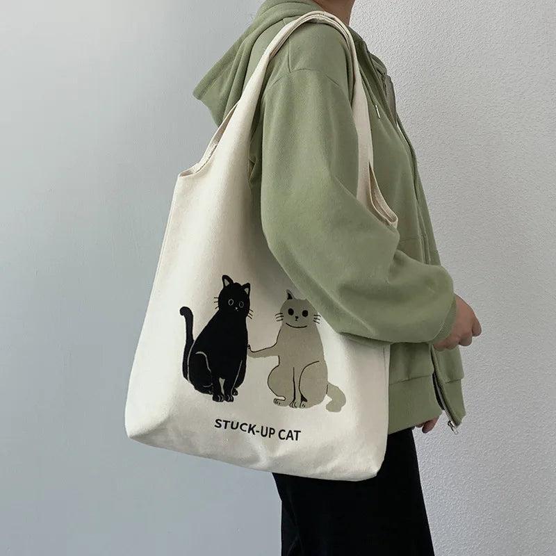 Harajuku Canvas Tote Bag Large Capacity Shopping Handbag