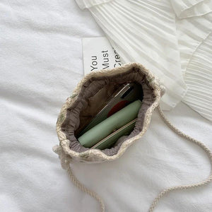 Women Beach Straw Woven Flower Embroidery Bag Ladies Messenger Handbag