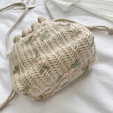 Women Beach Straw Woven Flower Embroidery Bag Ladies Messenger Handbag