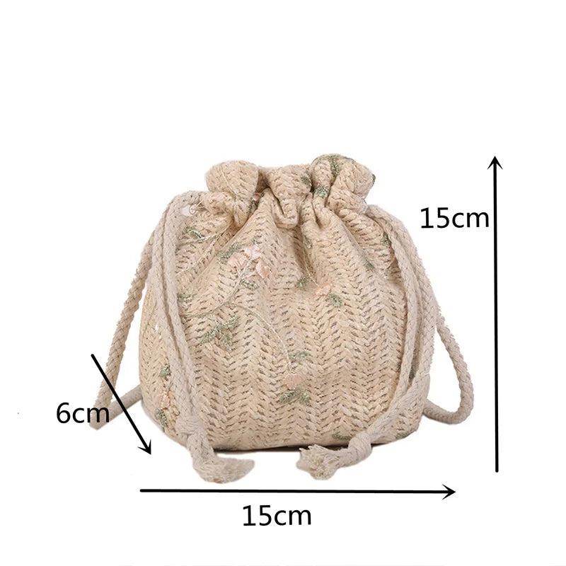 Women Beach Straw Woven Flower Embroidery Bag Ladies Messenger Handbag