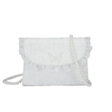Vintage Lace Pearl Chain Crossbody Bag for Women Small Square Shoulder Purse