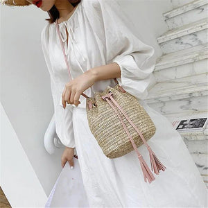 Retro Drawstring Bucket Bag Tassel Shoulder Bag