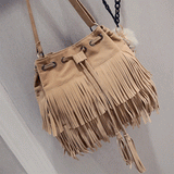 Women Shoulder Bag Solid Tassels Cross Body Bag Tassel Fringe Handbag