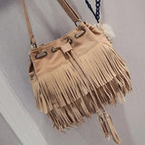 Women Shoulder Bag Solid Tassels Cross Body Bag Tassel Fringe Handbag