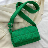 Quilted Rhombus Shoulder Tote Bag, Wide Strap, Cotton Padded