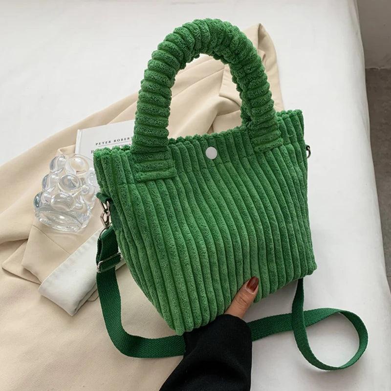 Corduroy Tote Bag For Women Solid Shoulder Bag
