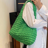 Women Shoulder Bag Plaid Soft Solid Handbag Casual Daily Totes Bag