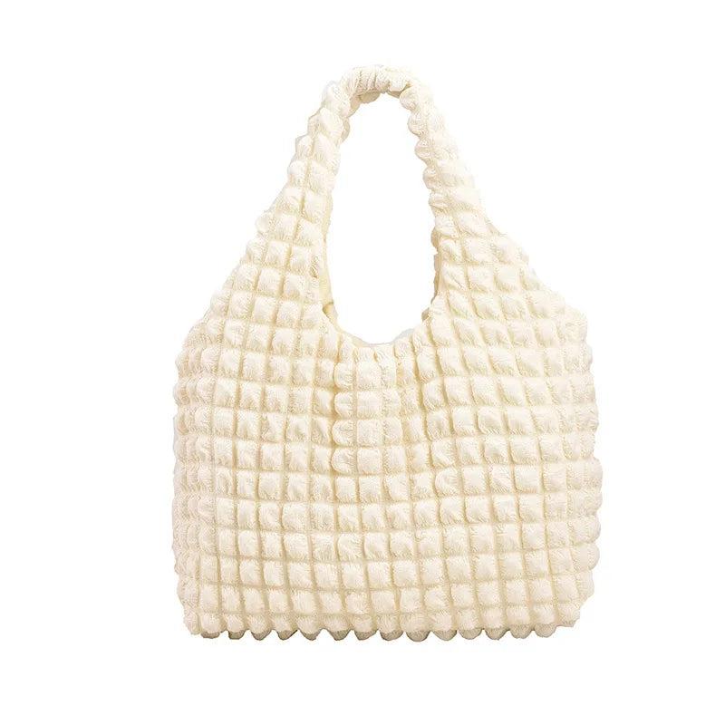 Women Shoulder Bag Plaid Soft Solid Handbag Casual Daily Totes Bag