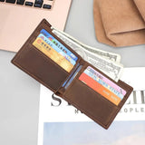 RFID Leather Men's Wallet Crazy Horse Dollar Clip