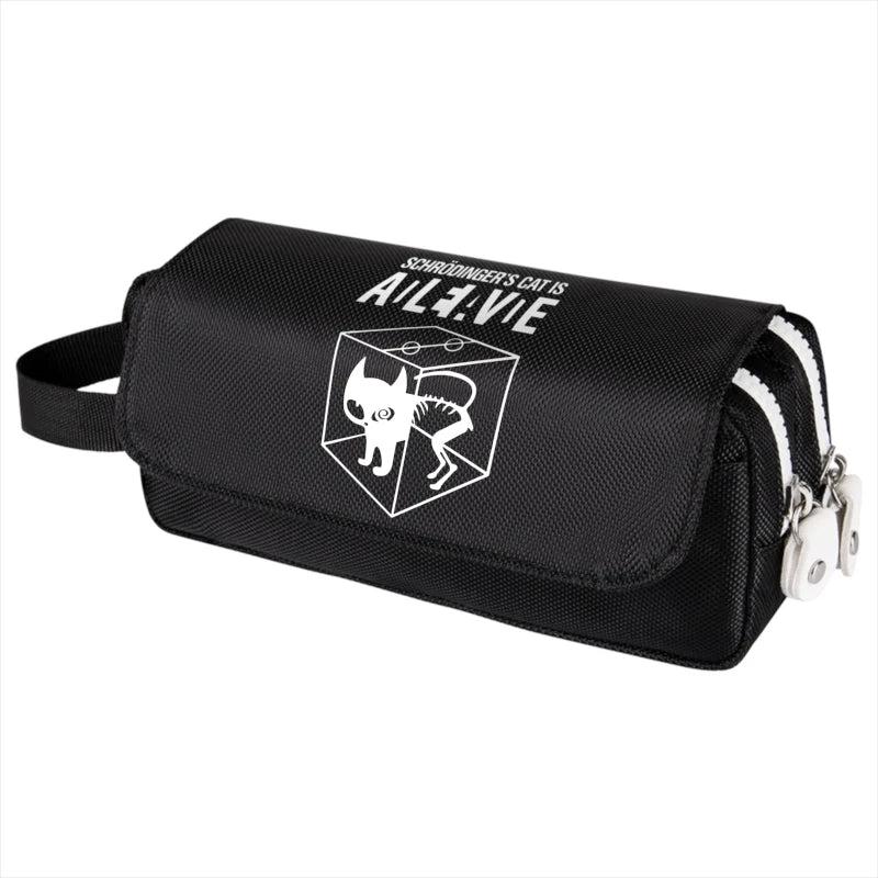 Schrodingers Cat Print Pencil Case Anime Cartoon Cosmetic Bag