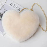 Heart Shaped Faux Fur Crossbody Shoulder Bag Chain Handbag
