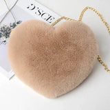 Heart Shaped Faux Fur Crossbody Shoulder Bag Chain Handbag