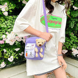 Cartoon Bear Nylon Crossbody Bag for Girls Students